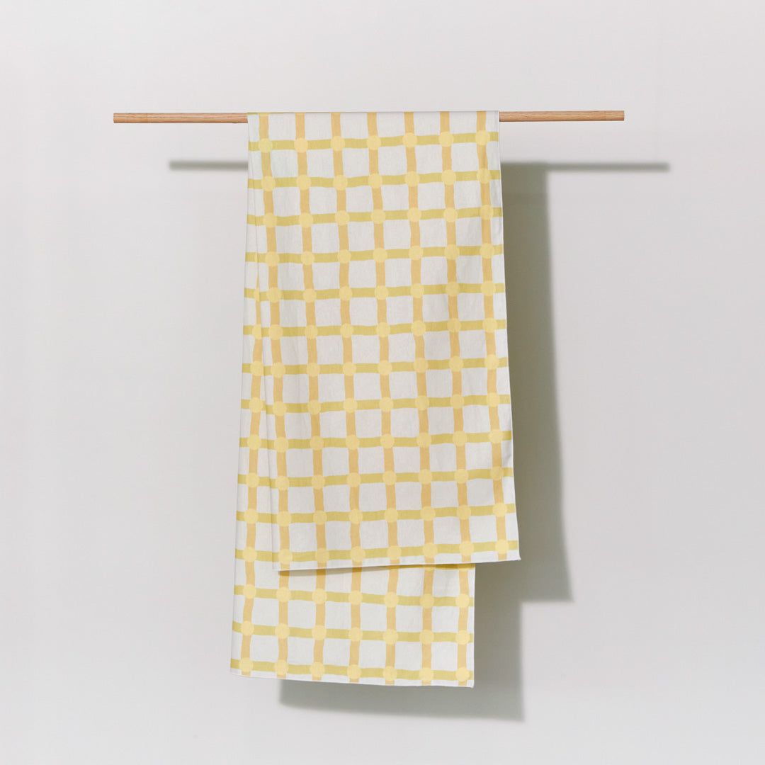 ドットチェック ドアカーテン - レモンオンウォームグレー