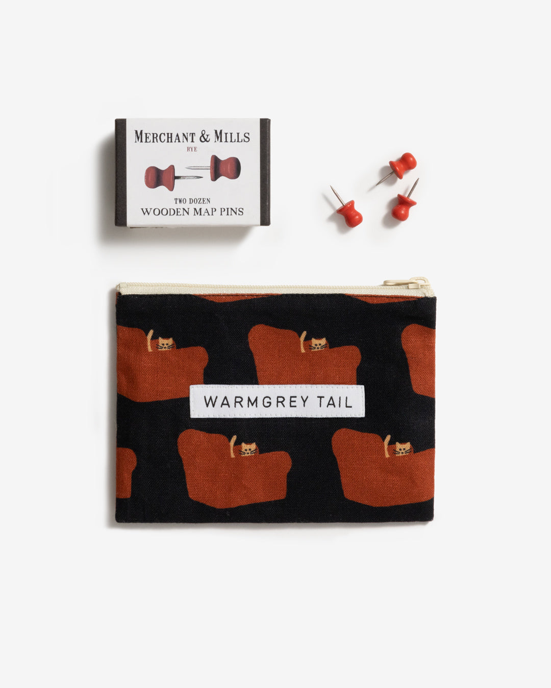 キャットカミングフラットポーチ - ネイビー (2サイズ)