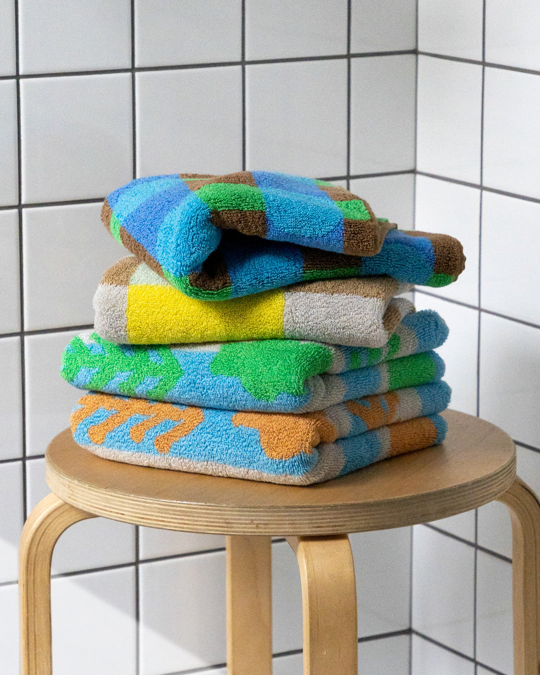 チェックフェイスタオル - サンドイエロー