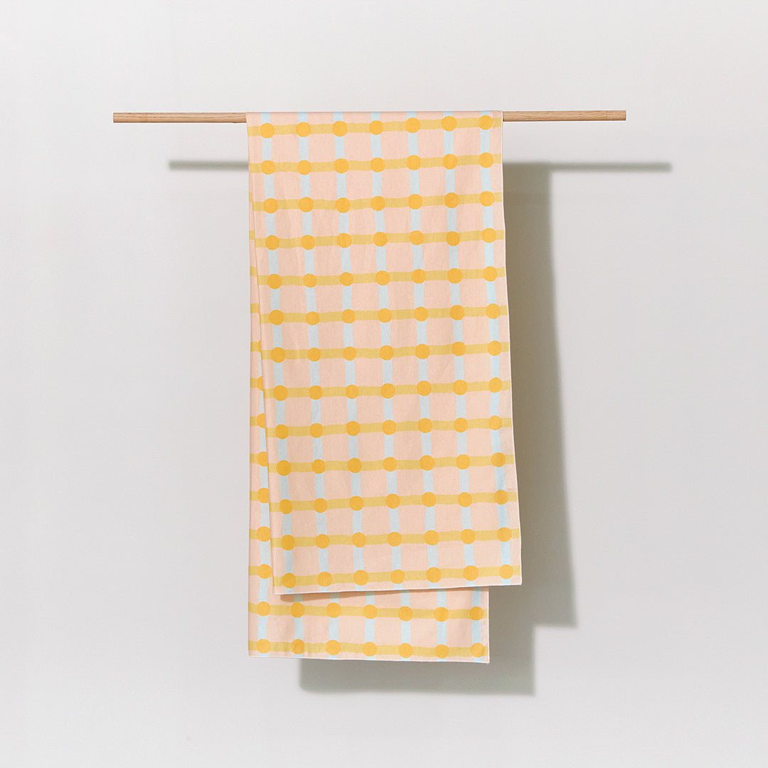 ドットチェックドアカーテン - オレンジとピンク