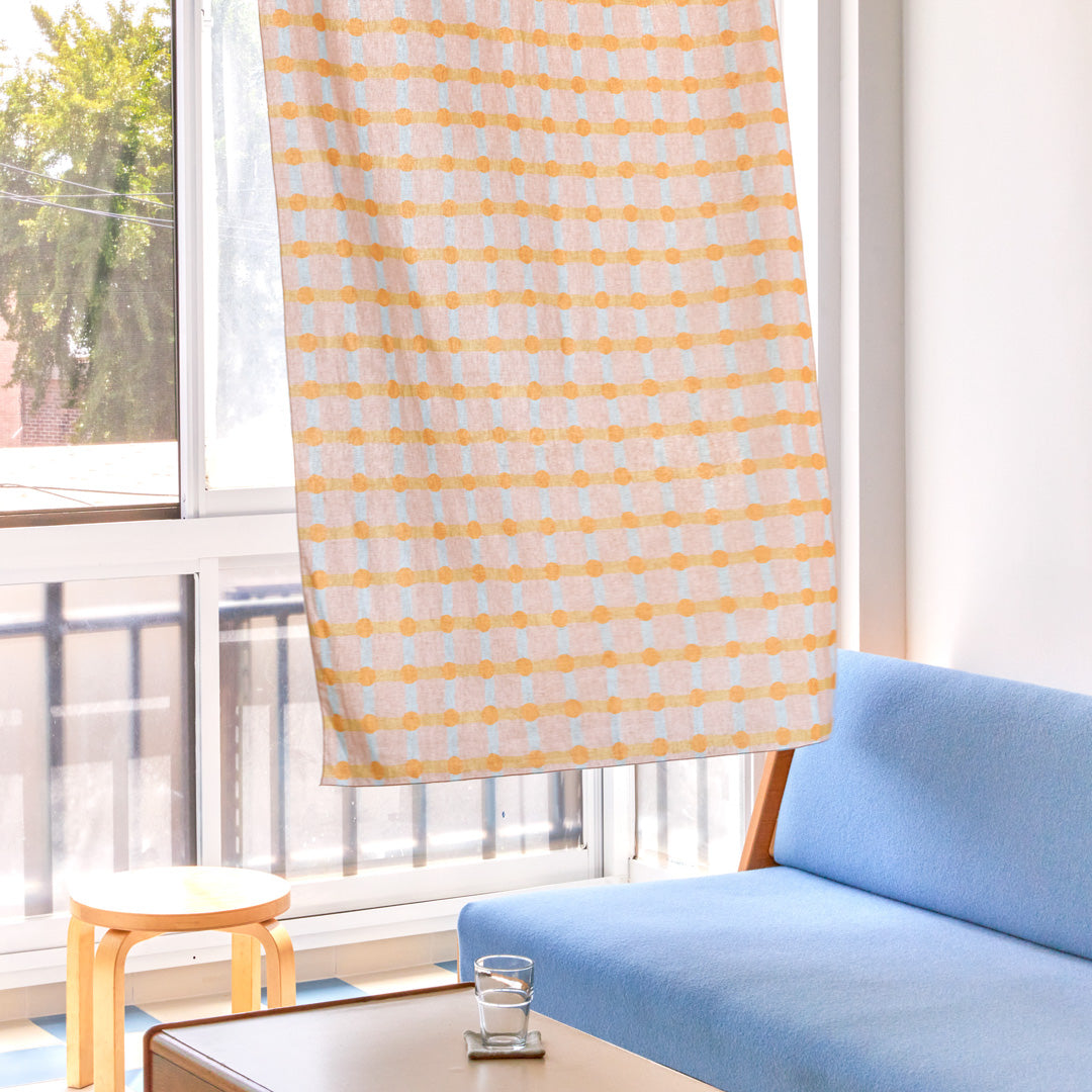 ドットチェックドアカーテン - オレンジとピンク