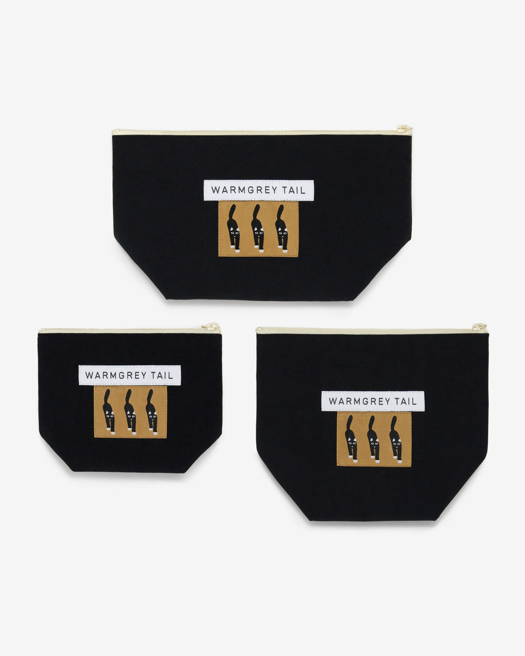 キャットカミングレーベル スタンディングポーチ - ブラック (3サイズ)