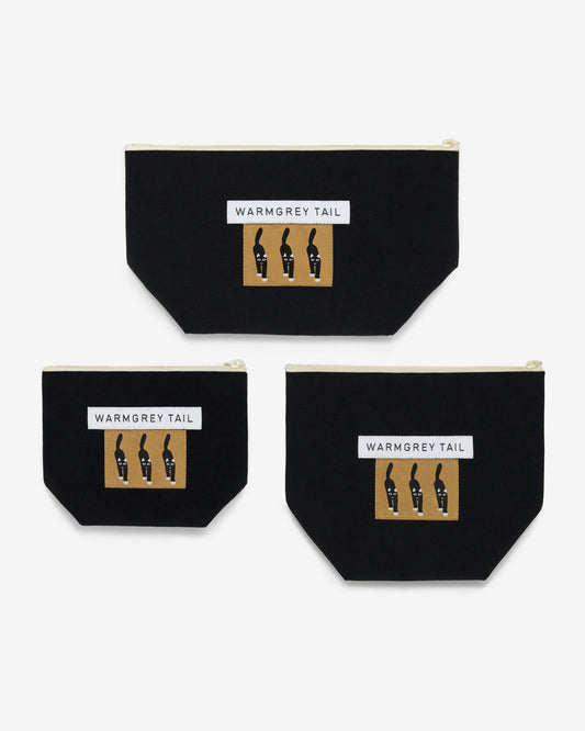 キャットカミングレーベル スタンディングポーチ - ブラック (3サイズ)