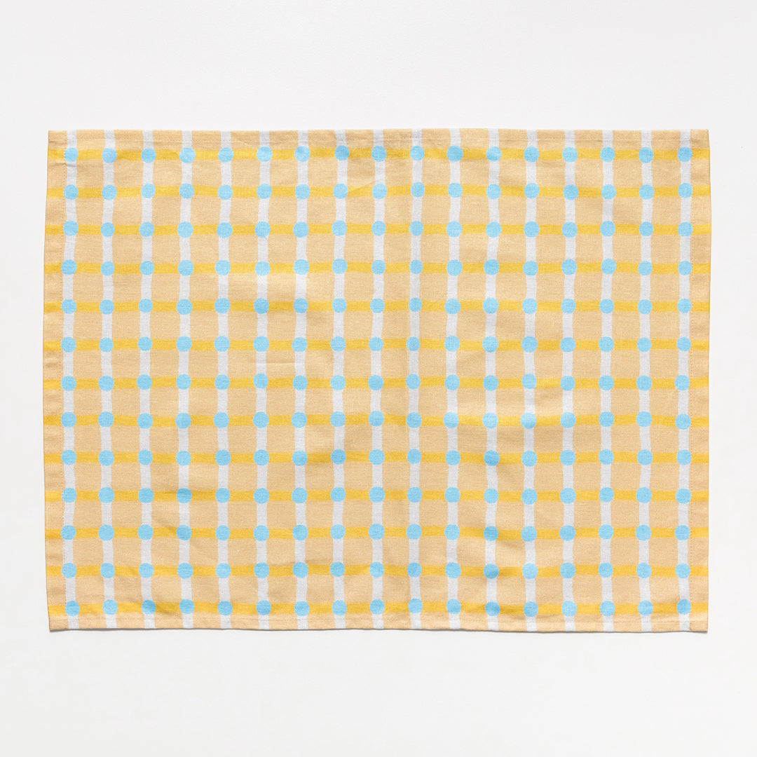 ドットチェックキッチンクロス - ブルーオンサンド