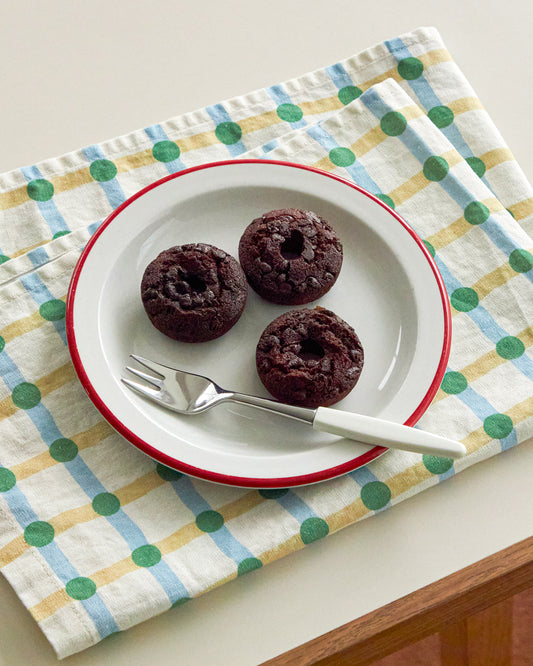 ドットチェックキッチンクロス - グリーン×ベージュ