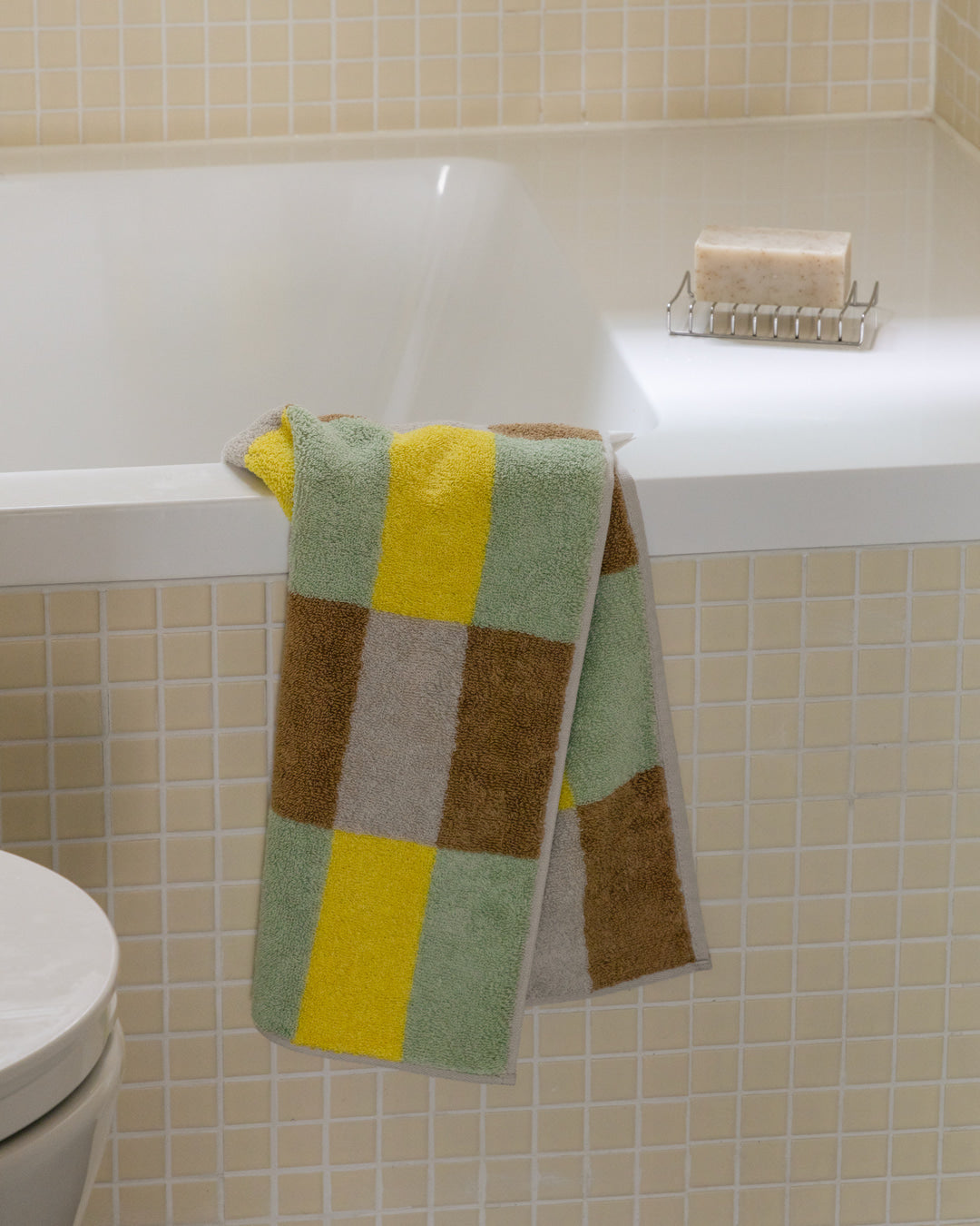 チェックフェイスタオル - サンドイエロー